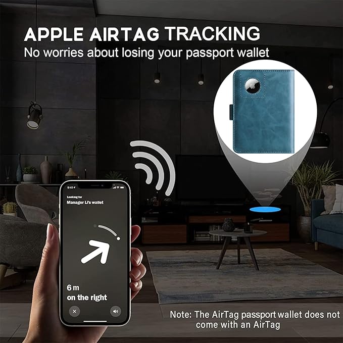 Airtag Passport Holder Cover Wallet Travel Essentials Leather Rfid Blocking Case Vacation Luggage Must Haves Travel Accessories for Men Women (117#Blue)-CubbioJoy