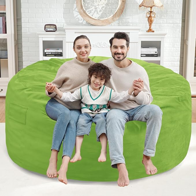 5FT Bean Bag Chair, Large Bean Bag Chairs with Memory Foam Filled, Fluffy Beanbag Sofa with Dutch Velvet Cover, Round BeanBag Chairs for Living Room, Playroom - Lime-CubbioJoy