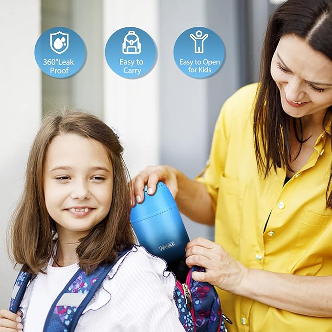 17 oz Insulated Lunch Containers, Hot Food Jar, Wide Mouth, Vacuum Stainless Steel Thermo Lunch Box with Handle and Folding Spoon, Blue-CubbioJoy