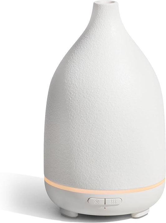 InnoGear Oil Diffuser, 150ML Ceramic Diffuser for Essential Oils Handcrafted Aromatherapy Diffuser Ultrasonic Cool Mist Humidifier with 2 Mist Modes Waterless Auto Off for Room Office, White Base-CubbioJoy