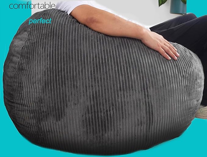 Bean Bag Chair 3Ft Luxurious Faux Rabbit Fur Memory Foam Bean Bag Chairs for Adults/Teens with Filling,Ultra Soft Faux Fur Fabric, Round Fluffy Sofa for Living Room Bedroom College Dorm (Grey)-CubbioJoy