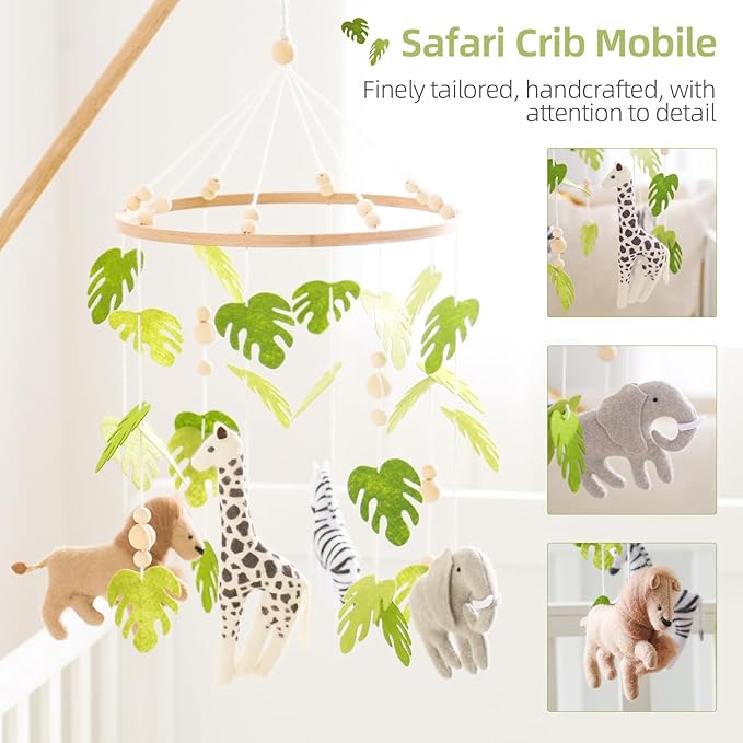 Baby Mobile for Crib Safari Nursery Mobile Handmade Jungle Baby Mobile Woodland Nursery Decor Forest Animals Crib Accessories with Lion Elephant Zebra Giraffe-CubbioJoy