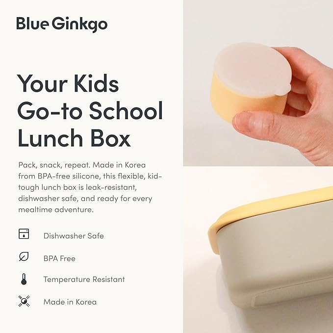 BLUE GINKGO Silicone Lunch Box Set – Durable Heavy-Duty Silicone Bento Box, Microwave, Freezer, Dishwasher Safe – Airtight, BPA Free (Made in Korea, Grey)-CubbioJoy