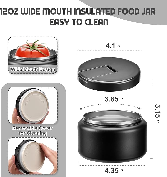 13.5oz Soup Thermo for Hot Food Kids with Buckle Lid Insulated Vacuum Food Jar Wide Mouth Leakproof Stainless Steel Lunch Container (Black)-CubbioJoy