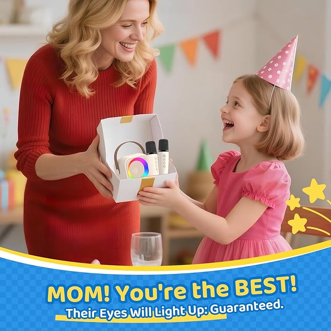 Karaoke Machine for Kids, Toys for 3-12 Years Old Girls Gifts, Kids Karaoke Microphone Machine Toy, Best Fun Christmas Birthday Gifts for 5 6 7 8 9 10 11 Years Teens Girl Boys Beige 2 Mic-CubbioJoy