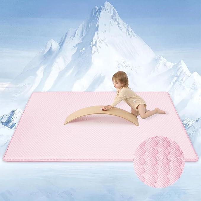 Baby Play Mat for Summer, 1.3 Thick Extra Large Memory Foam Cooling Floor Tummy Time Mat, Soft & Breathable, Non-Slip Rectangular for Toddlers’ Playtime & Rest(Pink,79"x118")-CubbioJoy