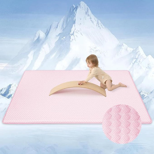 Baby Play Mat for Summer,1.3 Thick Memory Foam Cooling Floor Tummy Time Mat, Soft & Breathable, Non-Slip Rectangular for Toddlers’ Playtime & Rest(Pink,39"x59")-CubbioJoy