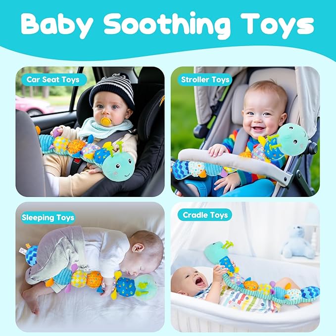 Baby Tummy Time Toys 0-6 Month Musical Stuffed Animal Plush Caterpillar Toy for Infant 6-12 Month Teething Sensory Toy with Crinkle Rattle for Babies 0-3-6 Month Newborn Boy Girl Birthday Gift 1-CubbioJoy