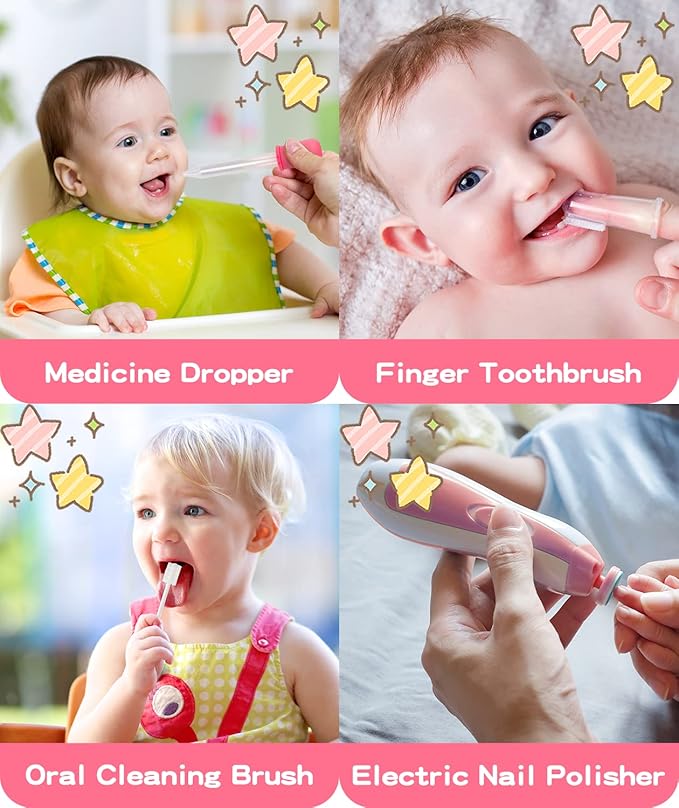 Baby Grooming and Healthcare Kit, Portable Baby Safety Care Set with Hair Brush Comb Nail Clipper Nasal Aspirator for Nursery Newborn Infant Girl Boy (32 in 1, Pink)-CubbioJoy