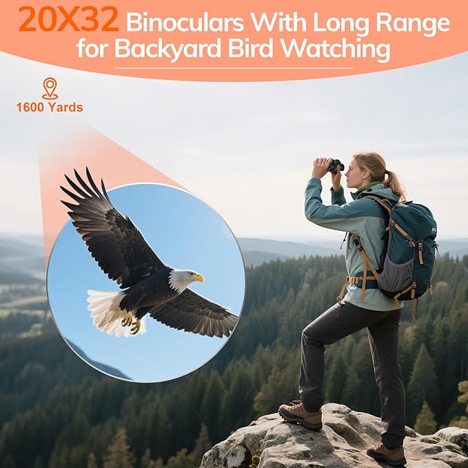 Compact Binoculars for Adults High Powered - OPAITA 20x32 Small Binoculars for Adults Kids with Low Light Vision for Hunting Cruise Ship Travel Concert Hiking Orange-CubbioJoy