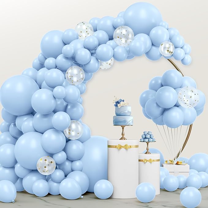 JOYIN 150 Pcs Pastel Blue Balloons, Different Sizes 18 12 10 5 Inch Pastel Blue Latex Balloon Arch Kit with Instruction for Birthday Party Graduation Wedding Holiday Decoration-CubbioJoy