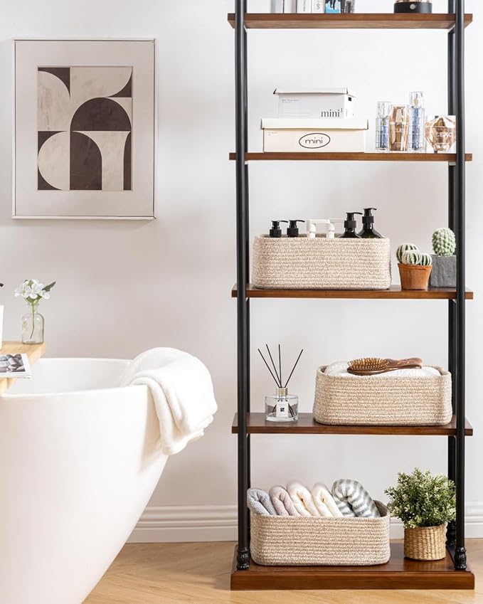 KALLAX Small Woven Basket, 13.5 x 9.5 x 5 Inches, Storage Basket for Organizing, Cute Small Rope Shelf Closet Cube Storage Bins Baskets for Shelves, Dog Toy Gift Baskets Empty, 3 Packs, Mixed Brown-CubbioJoy