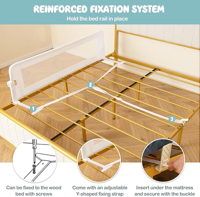 BABY JOY Bed Rails for Toddlers, Extra Long, Swing Down Safety Bed Guard for Convertible Crib, Folding Baby Bedrail for Kids Twin, Double, Full Size Queen & King Mattress (60-Inch, White)-CubbioJoy