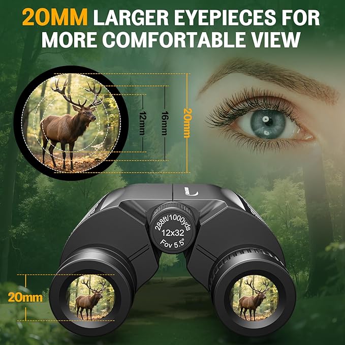 12x32 Compact Binoculars for Adults Kids - Aurosports Small Binoculars for Birdwatching - High Power Easy Focus Lightweight Binocular for Traveling Hunting Cruise Ship Hiking-CubbioJoy