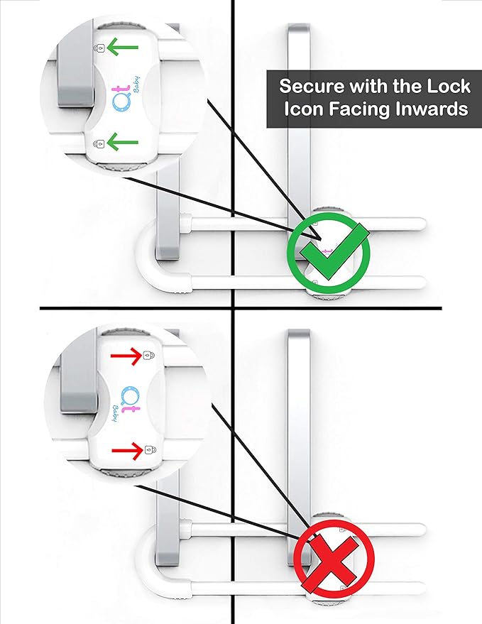 Baby Proofing Cabinet Locks | Adjustable U Shaped Baby Safety Latches for Drawers, Fridge, Closet |Modern Baby Proofing Cabinet Lock with Extra Secure Lock Buttons (Pack of 4, White)-CubbioJoy