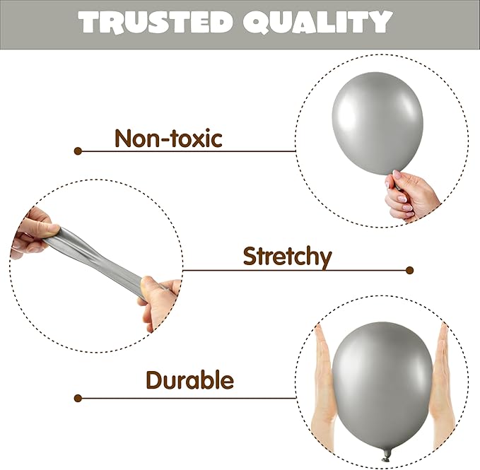 JOYIN 150 Pcs Metallic Silver Balloons, Different Sizes 18 12 10 5 Inch Silver Latex Balloon Arch Kit with Instruction for Birthday Party Graduation Wedding Holiday Decoration-CubbioJoy