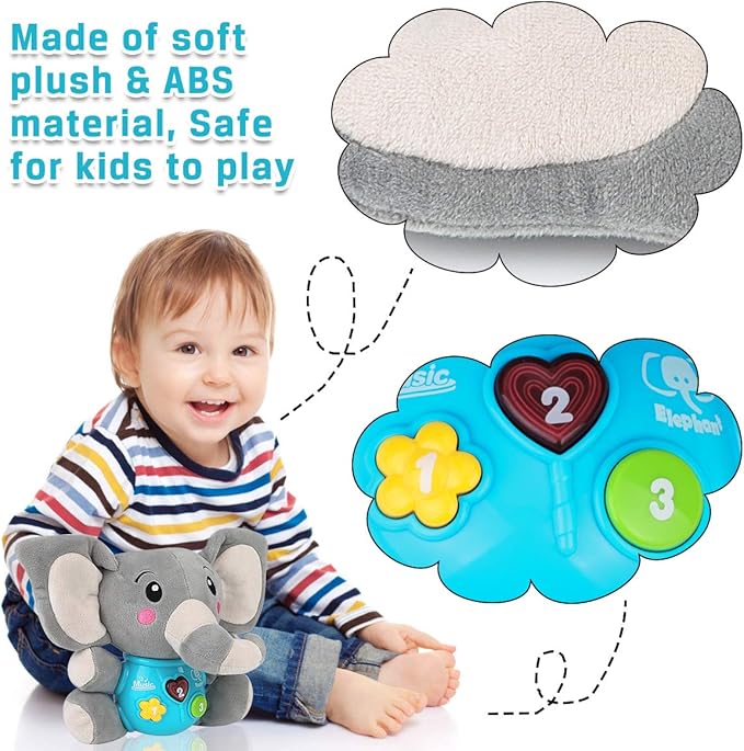 Aitbay Plush Elephant Music Baby Toys 0 to 6 Months, Cute Stuffed Animal Light Up Baby Toys Newborn Baby Musical Toys for Infant Babies Boys & Girls Toddlers 6 to 12 Months-CubbioJoy