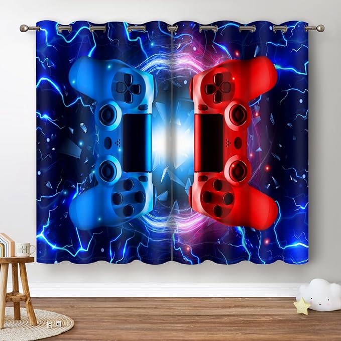 Jekeno Gamer Game Controller Blackout Curtains - Colorful Gaming Gamepad Decor for Kids Boys Teens Teenager Bedroom Home Living Room Darkening Grommet Window Drapes 2 Panel Set, 52"x84"-CubbioJoy