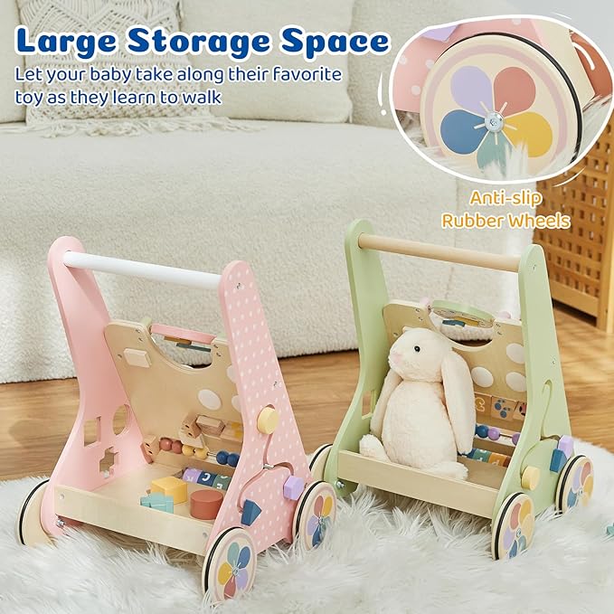 Baby Push Walker for Baby Boy 6-12 Months, Wooden Baby Walker Push Toy, Learning to Walk, Baby Walkers for Girls, Montessori Walker Toy with Wheels-CubbioJoy