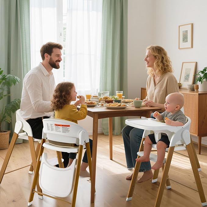 Convertible High Chairs for Babies & Toddlers. 5-in-1 Adjustable High Chair with Removable Tray, Easy to Clean, Portable (White Khaki)-CubbioJoy