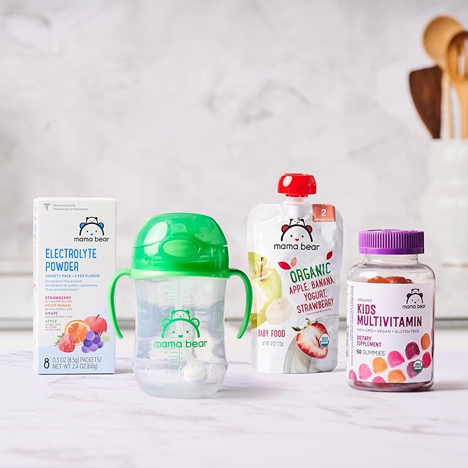 Amazon Brand - Mama Bear Silicone Weighted Straw Sippy Cup, 9 Ounces, Pack of 2, Blue/Green-CubbioJoy