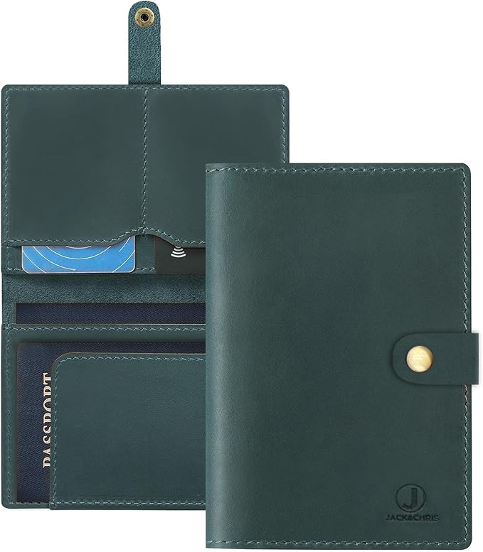 Jack&Chris Genuine Leather Passport Holder For Travel, RFID Blocking Handmade Passport Holder with Card Case Organized & Safe, Quality Travel Essentials for Women and Men for Gifting, Blue-CubbioJoy