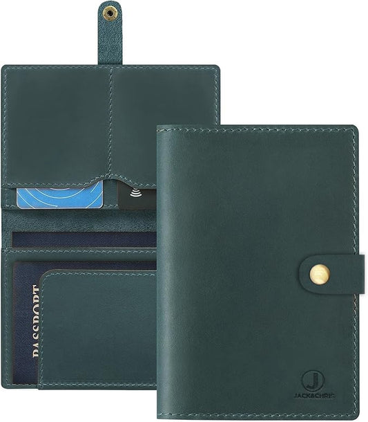 Jack&Chris Genuine Leather Passport Holder For Travel, RFID Blocking Handmade Passport Holder with Card Case Organized & Safe, Quality Travel Essentials for Women and Men for Gifting, Blue-CubbioJoy