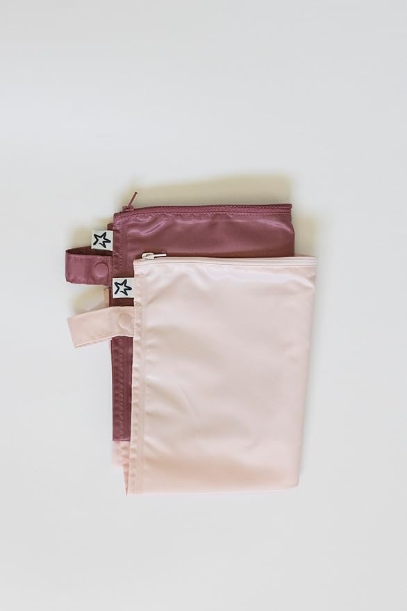Tiny Twinkle Mess proof Waterproof Wet Dry Bag,2pk Reusable Wet Bags for Swimsuits&Baby Clothes,Leakproof Wet Bag,Waterproof Bag for Travel&Diaper bag,Wet Bags for Baby (Rose, Burgundy)-CubbioJoy