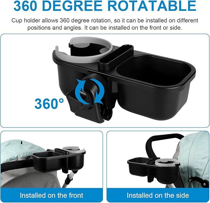Accmor Stroller Cup Holder with Tray, Universal Cup Holder, Bike Bottle Holder, 360° Rotatable Large Caliber Drinks Holder for Stroller, Bike, Wheelchair, Walker-CubbioJoy