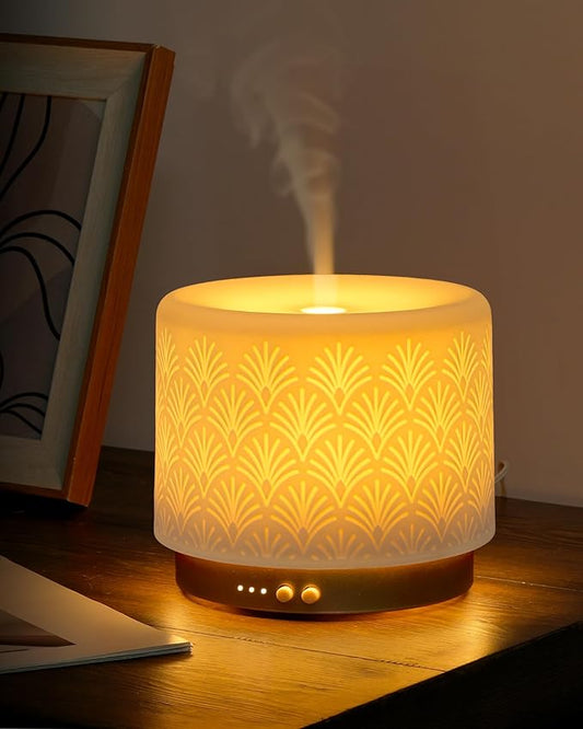 Ceramic Essential Oil Diffuser 280ml- Aromatherapy Diffuser with Ultrasonic Cool Mist Humidifier, Night Light, Timer, Auto Shut-Off, Large Room Aroma Diffuser for Home, Bedroom, Office, Yoga-CubbioJoy