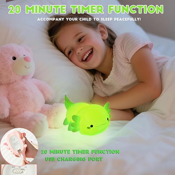 DREAMING MY DREAM Axolotl Night Light for Kids,Cute Axolotl Gifts lamp Rechargeable Light Table Bedside Lamp,LED Animal Silicone Nursery Night Lamp Cute Room Decor for Kids Girls Boys-CubbioJoy