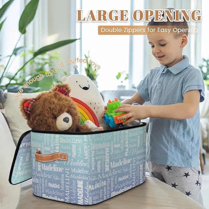 Custom Storage Basket with Name, Personalized Storage Bins with Zipper Lid, Foldable Fabric Storage Box Large capacity with Handle Green Blue Gradient-CubbioJoy