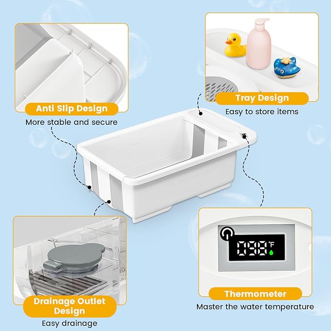 Collapsible Baby Bathtub with Smart Temperature Display, Portable Travel Bathtub, Ideal for 0-36 Months Infants-CubbioJoy