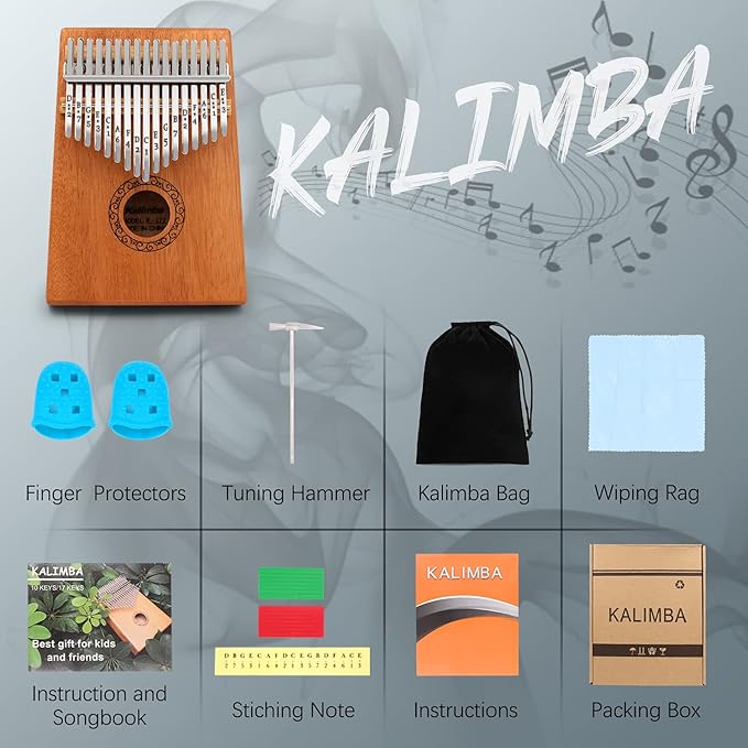 Kalimba Thumb Piano,YUNDIE Portable 17 Keys Mbira Finger Piano with Tune Hammer and Study Instruction,Musical Instruments Birthday Gift for Kid Adult Beginners Professional(Brown)-CubbioJoy