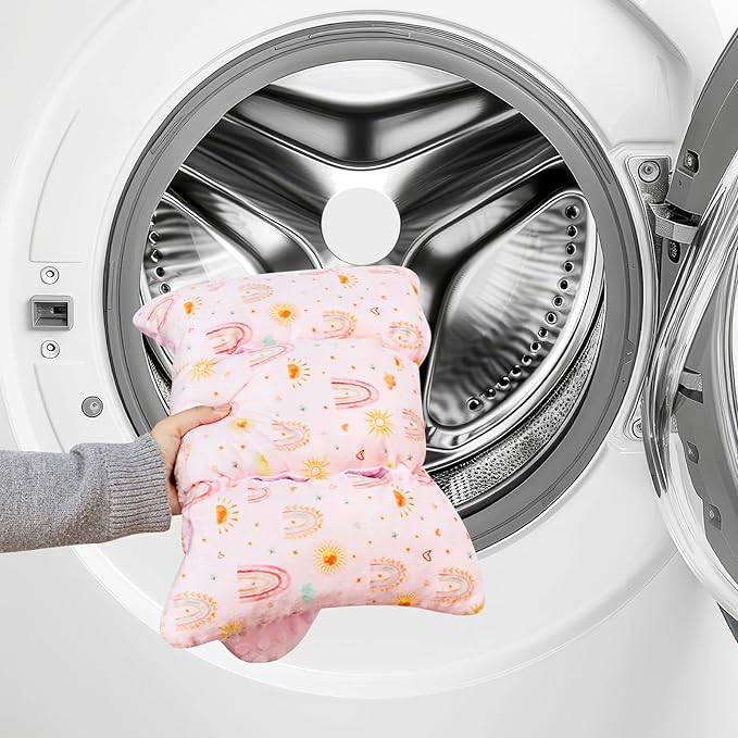 Infant Car Seat Insert and Strap Covers, Very Soft Car Seat Head Support Baby Girl Boy, Reversible Newborn Carseat Insert Cushion Fits for Stroller, Baby Swing, Bouncer (Pink Rainbow)-CubbioJoy