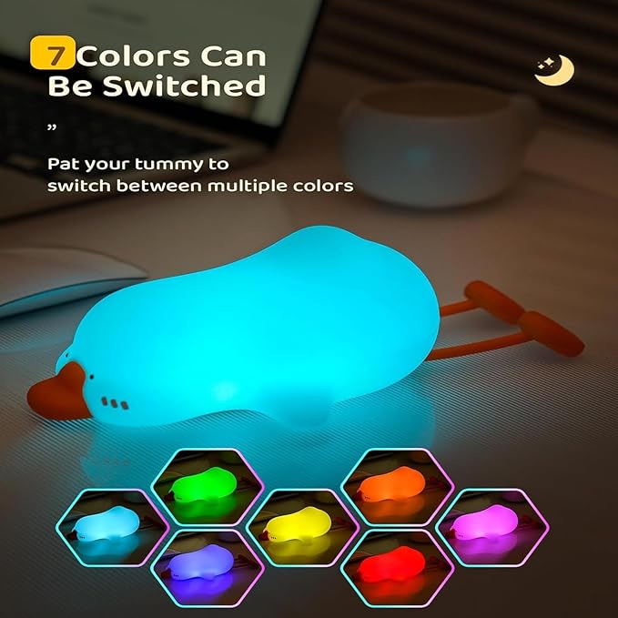Big Goose Night Light，Squishy Silicone Kids Lamp, Dimmable 3-Gear Warm Light with Tap Control, BPA-Free Baby Cut LED Nightlight for Nursery Bedrooms Camping & Party Decor-CubbioJoy
