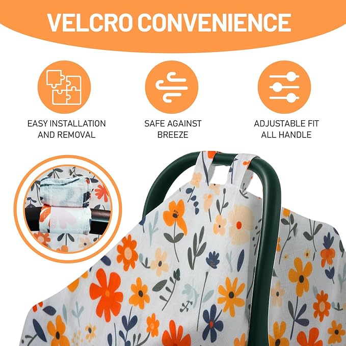 80S Muslin Car Seat Cover for Babies - Soft & Breathable Infant Carrier Canopy, Lightweight Sunshade for Summer, Universal Fit for Baby Boys & Girls-CubbioJoy