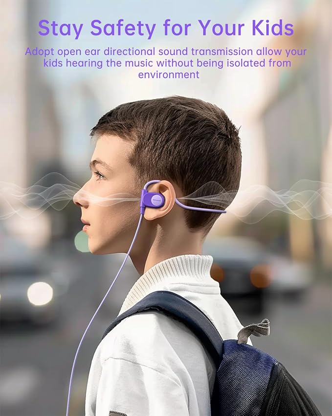 Kid Headphones for School, Air Conduction Open Ear Headphones, 3.5mm Jack Wired Cord, Ultra-Comfort, Ergonomic and Lightweight Design Perfect for School and Outdoor Activities-Orange,Purple,-CubbioJoy