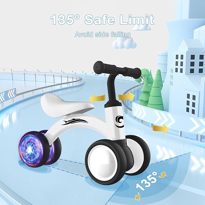 Colorful Lighting Baby Balance Bike Toys for 1 Year Old Boy Girl Gifts, 10-36 Month Toddler Balance Bike, No Pedal 4 Silence Wheels & Soft Seat First Riding on Toys, 1st Birthday Gifts-CubbioJoy