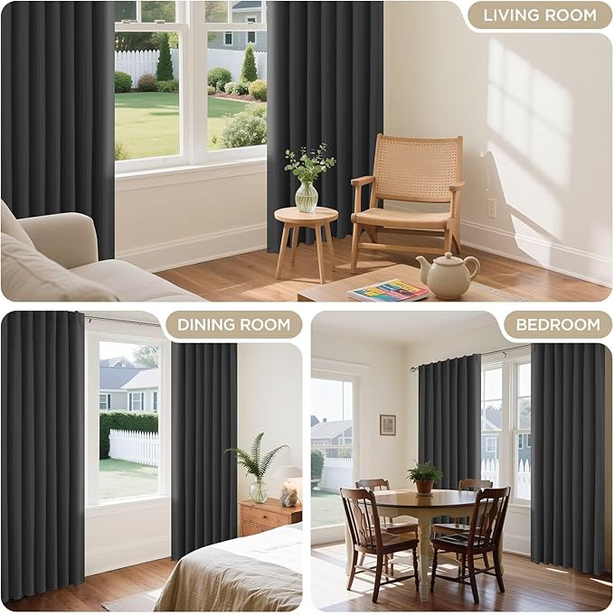 Joydeco 72 Inch Blackout Curtains for Bedroom, Thermal Insulated Black Out Curtains, Room Darkening Drapes for Living Room Window Rod Pocket Back Tab (W52 x L72 Inch, Dark Grey)-CubbioJoy