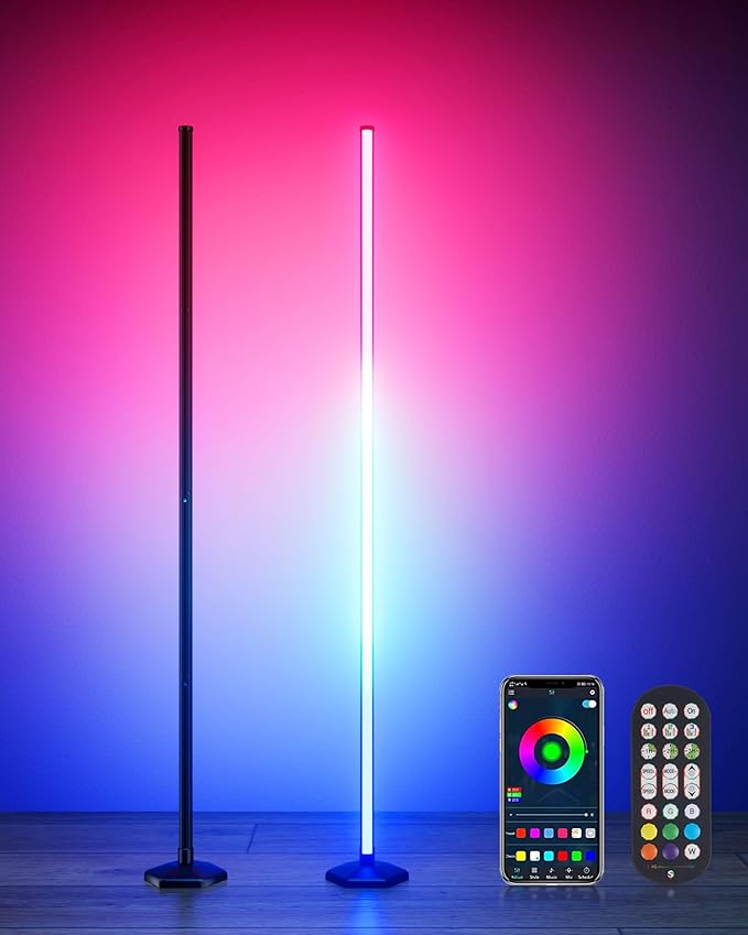 2PCS Smart RGB LED Corner Floor Lamp with App and Remote Control, 65" Color Changing Standing Lamp with Music Sync and 16 Million DIY Colors, Modern Floor Lamps for Bedroom Living Room Gaming Rooms-CubbioJoy