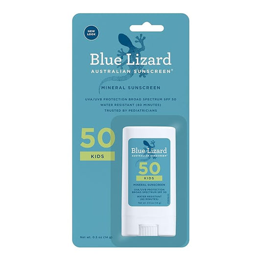 BLUE LIZARD Mineral Sunscreen Stick with Zinc Oxide SPF 50+ Water Resistant UVA/UVB Protection Easy to Apply Fragrance Free, Kids, Unscented, 0.5 oz-CubbioJoy