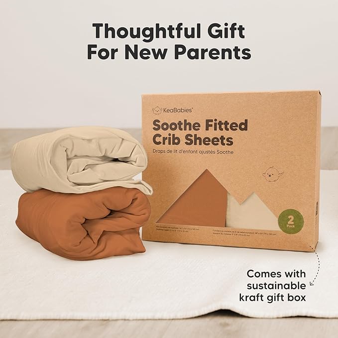 KeaBabies 2-Pack Organic Crib Sheets for Boys, Girls - 52x28 Fitted Crib Mattress Sheet Neutral, Breathable Jersey Cotton Cover for Baby Bed, Toddler Mattress, Soft & Cute Prints (Rust)-CubbioJoy