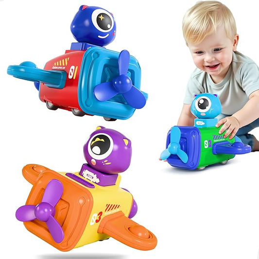 iPlay, iLearn Press to Go Car Toys for Toddlers 1-3, Baby Airplane Race Cars, Infant Push Go Play Vehicle Set, Boys Pull Back Friction Car for 6-9-12-18 Month, 1st Birthday Gift for 1-2 Years Old Kids-CubbioJoy