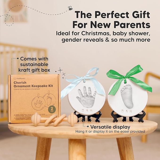 Baby Hand and Footprint Kit Girls, Boys - Personalized Baby Footprint Ornament Kit, Newborn Keepsake Gifts for New Mom, Easy to Use Handprint Makers, Cute Shower Gifts (Silver Paint)-CubbioJoy