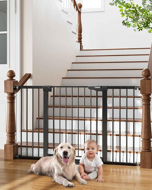 Cumbor 29.7-54.2" Wide Baby Gate for Stairs, Mom's Choice Awards Winner-Self Closing Dog Gate Indoor for Doorways, No Drilling Pressure Mounted Pet Gates for Kids, Easy Walk Through Safety Gate, Black-CubbioJoy