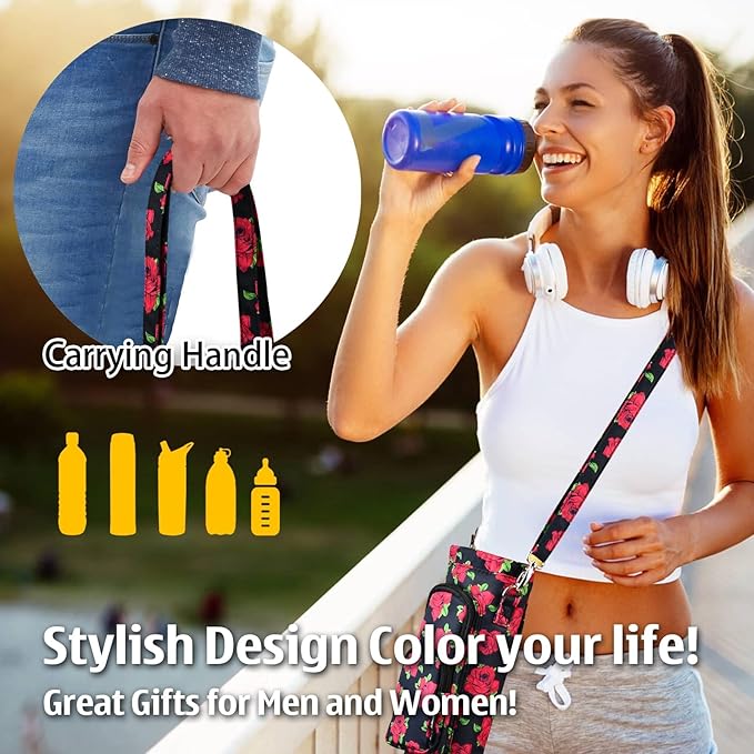 Betsey Johnson Insulated Water Bottle Pouch Holder Carrier Crossbag with Adjustable Shoulder Strap - Lightweight Polyester Accessories with Pockets Good for Hiking Sports-CubbioJoy