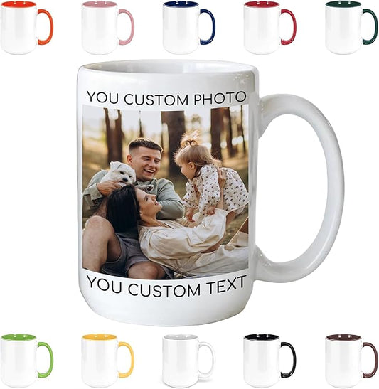 Custom Mug Upload Your Picture Personalized Coffee Mug with Photo Text Name Customized Cup Unique Ideas Gifts for Men Women Mom Dad Girlfriend Boyfriend Friend Family (White, 15oz)-CubbioJoy