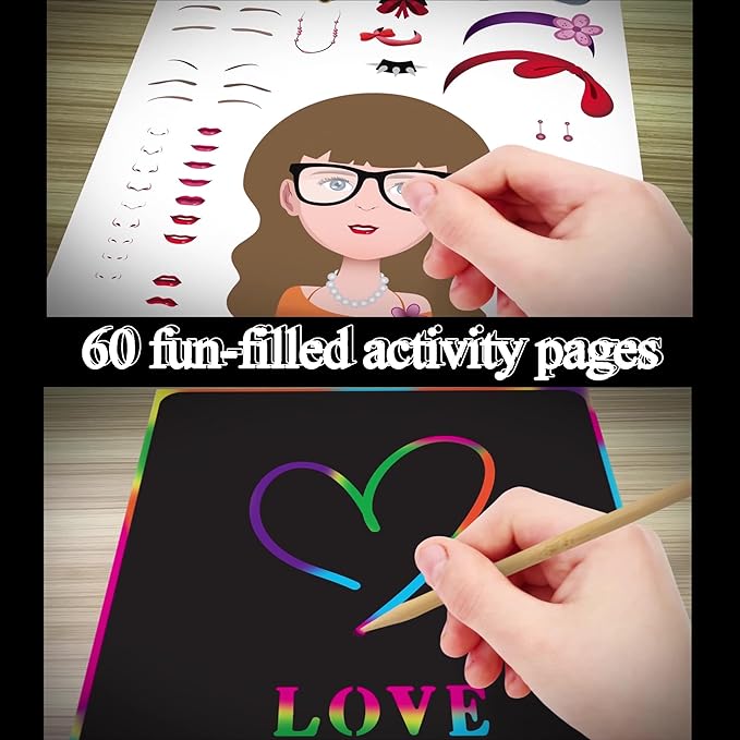 Activity Book for Girls and Boys - Premium Case Includes Large 60-page - 420 Stickers, Rainbow Scratch Papers, Reusable Stickers, Coloring Pencils, Numbers and Letters Stencil - Educational Toys Gift-CubbioJoy