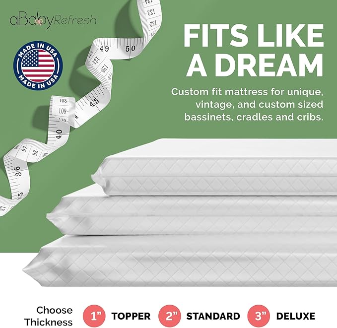 Custom Size Cradle Baby Mattress and Bassinet Mattress – Firm Foam Baby Bed with Waterproof Vinyl Cover – Non-Toxic Hypoallergenic Cushion Pad Replacement for Infant Bed-CubbioJoy